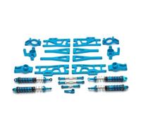 MIGHTY SCAPERS 11-Piece Metal RC Suspension & Steering Parts Set - Incluye Armas Swing, Cups de dirección, Absorbentes de Choque - Compatible con 1/10 y 1/12 Cars de Escala Off-Road RC(Blue)