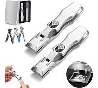 Mightyclip Nail Clippers, Mighty Clip Nail Clippers, German Nail Clippers for Men and Women, Heavy Duty Toe Clippers for Seniors for Thick Nails with Catcher File (Silver,2pcs)