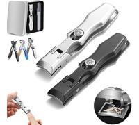 Mightyclip Nail Clippers, Mighty Clip Nail Clippers, German Nail Clippers for Men and Women, Heavy Duty Toe Clippers for Seniors for Thick Nails with Catcher File (Silver+Black,2pcs)
