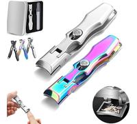 Mightyclip Nail Clippers, Mighty Clip Nail Clippers, German Nail Clippers for Men and Women, Heavy Duty Toe Clippers for Seniors for Thick Nails with Catcher File (Silver+Colorful,2pcs)