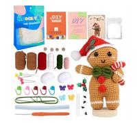 MIGIFTDY Kit de ganchillo de Navidad para principiantes, juego completo de manualidades de hombre de jengibre con hilo, ganchos, ojos, relleno, tutorial fácil, diseño adorable, perfecto para regalos y