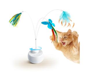 Migipaws Juguetes interactivos para gatos, mariposa y plumas, bola giratoria automática para gatos aburridos de interior, sensor táctil inteligente de auto juego, 3 reemplazos