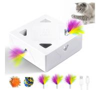 Migipaws Juguetes para Gatos interactivos automáticos de 7 Agujeros Whack-A-Mole, Juguete Inteligente Ultra Divertido para Gatos de Interior, Recargable por USB, 4 Piezas de recambios de Plumas
