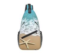 Migpkd Bolsa cruzada 3D con diseño de estrella de mar en la playa para hombre, casual, para el hombro, ligera, para viajes, senderismo, gimnasio