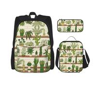 Migpkd Bolsa escolar con diseño de cactus y plantas tropicales, estuche para el almuerzo, mochila para niños, mochila escolar