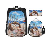 Migpkd Bolsa escolar con diseño de gaviota voladora en la playa, estuche para el almuerzo, mochila para niños, mochila escolar