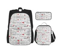 Migpkd Bolsa escolar con texto en inglés "I Love You Words with Hearts", estuche para el almuerzo, mochila para niños, mochila escolar