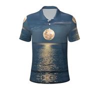 Migpkd Bright Moon at Sea Hippie - Polo de golf de manga corta para hombre, con estampado casual, absorbe la humedad, cuello, Negro, 4XL