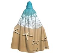 Migpkd Capa larga con capucha 3D de estrella de mar en la playa para adultos, disfraz unisex