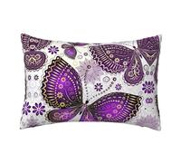 Migpkd Fundas de almohada decorativas para el hogar, diseño de mariposas, color violeta y dorado, 12 x 18 pulgadas