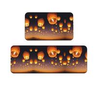 Migpkd Juego de 2 alfombrillas de cocina con diseño de linternas voladoras chinas, antifatiga, acolchadas, impermeables, antideslizantes