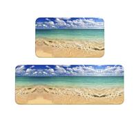 Migpkd Juego de 2 alfombrillas de cocina con diseño de olas de mar y cielo azul playa, antifatiga, para alfombras acolchadas, impermeables, antideslizantes