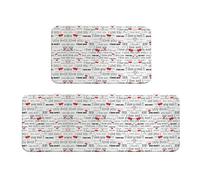 Migpkd Juego de 2 alfombrillas de cocina con texto en inglés "I Love You Words With Hearts", antifatiga, para alfombras acolchadas, impermeables, antideslizantes