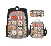 Migpkd Many Sushi Food School Bag Pencil Case Lunch Bag Combinationbackpack for Kids School Bookbag