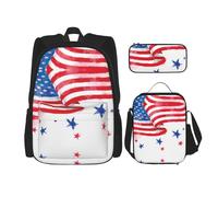 Migpkd Mochila escolar con bandera americana y estrellas para lápices, bolsa de almuerzo para niños, mochila escolar