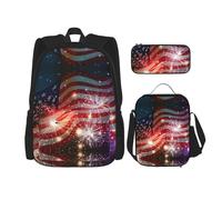 Migpkd Mochila escolar con diseño de bandera americana de fuegos artificiales, bolsa de almuerzo, mochila para niños, mochila escolar