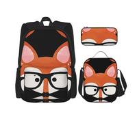 Migpkd Mochila escolar con diseño de cabeza de zorro de dibujos animados, bolsa de almuerzo para niños, mochila escolar