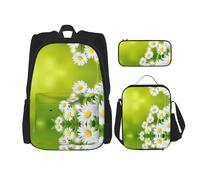 Migpkd Mochila escolar con diseño de margaritas y flores florales, estuche para el almuerzo, mochila para niños, mochila escolar