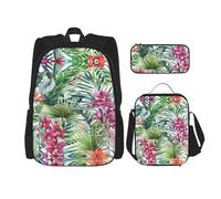 Migpkd Mochila escolar con diseño de plantas tropicales, estuche para el almuerzo, mochila para niños, mochila escolar