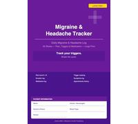 Migraine & Headache Tracker: 52-W aily Migraine Log - Pain Level, Triggers, Symptoms & Medication - Large Print