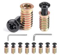 MIGUBIGU 10 Pares Tornillos de Cabeza Plana M8*20mm con Inserto Roscado M8*25mm, Inserto Roscado Hexagonal con 2 Llaves, Tornillos Torx Coche Negro para Muebles de Madera, Mesas y Sillas.