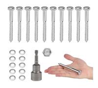 MIGUBIGU 10 PCS Tirafondos Cabeza Hexagonal M10 x 50 mm, Tornillos Hexagonales Inox, Tornillos para Madera con Arandelas y Casquillo Hexagonal para Sujetar Madera