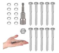 MIGUBIGU 10 PCS Tirafondos Cabeza Hexagonal M8 x 100 mm, Tornillos Hexagonales Inox, Tornillos para Madera con Arandelas y Casquillo Hexagonal para Sujetar Madera
