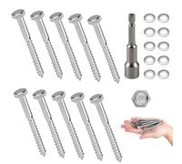 MIGUBIGU 10 PCS Tornillos para Madera Hexagonal Inox M6*80 mm, Tornillo Tirafondo con Arandelas y Casquillo Hexagonal, Tirafondos Cabeza Hexagonals para Sujetar Madera