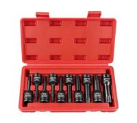MIGUBIGU 10 Piezas Juego de Llaves de Vaso Torx 1/2'' T20 T25 T30 T40 T45 T50 T55 T60 T70 T80, Maletin Puntas Torx 1/2 con Caja, para Coche, Reparación del Motor con Caja Roja