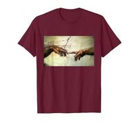 Miguel Ángel - Creación de Adán - Arte Vintage Camiseta, Hombre, Granate, XXL
