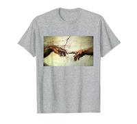 Miguel Ángel - Creación de Adán - Arte Vintage Camiseta, Hombre, Gris Jaspeado, 3XL