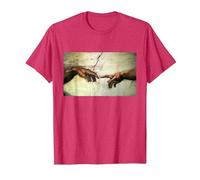 Miguel Ángel - Creación de Adán - Arte Vintage Camiseta, Hombre, Rojo Jaspeado, XL