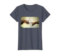 Miguel Ángel - Creación de Adán - Arte Vintage Camiseta, Mujer, Azul Jaspeado, XL