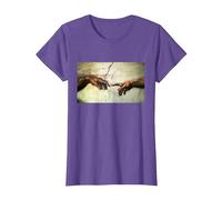 Miguel Ángel - Creación de Adán - Arte Vintage Camiseta, Mujer, Morado Jaspeado, XL