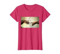 Miguel Ángel - Creación de Adán - Arte Vintage Camiseta, Mujer, Rojo Jaspeado, S