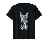 Miguel Arcángel, Ángel del Cristianismo Camiseta gráfica económica, Hombre, Negro, L