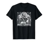 Miguel De Cervantes Sueños Inclinados A Gigantes Camiseta gráfica económica, Hombre, Negro, S