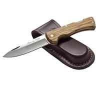 MIGUEL NIETO Navaja Alpina 044-F, Plegable, Hoja de 8 cm. de Acero inoxidable AN-58, Mango de Madera de Olivo, Sistema de Cierre de Bloqueo, Con Funda de Cuero color Marrón