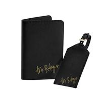 miguha Etiqueta De Equipaje Personalizada Y Juego De Porta Pasaporte con Nombre, Etiqueta De Equipaje Personalizada para Maletas, Funda De Pasaporte Personalizada con Nombre(Black)