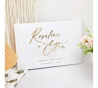 Miguha Libro de visitas de boda blanco personalizado, sencillo y elegante, for firmar en recepción, con lámina cromada, tamaño A4