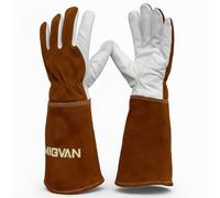 MIGVAN Guantes de soldadura de cuero vacuno - Guantes largos ignífugos para soldadura MIG/TIG, barbacoa, chimenea, horno y cocina - Resistentes al calor, unisex, talla L