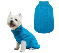 Mihachi Jersey de Cuello Alto para Perros, con Orificio para Correa, Punto Trenzado clásico, Abrigo de Invierno, para climas fríos, para Mascotas en Año Nuevo, Regalo Ideal, Color Azul Lago