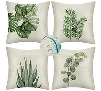 Mihaoe Fundas de Cojín Impermeables para Exterior 60x60cm Fundas de Almohada Cuadrado de Lino Juego de 4 Decorativosverde Salvia Fundas de Cojines para Sofá Exterior Jardín Banco