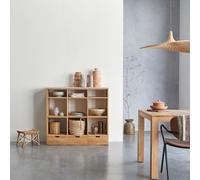 Miho - Biblioteca baja de roble macizo y terrazo prémium rosa H 112 x B 120 x T 40 cm