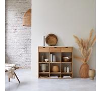 Miho - Biblioteca baja de teca maciza y terrazo prémium blanco H 112 x B 120 x T 40 cm