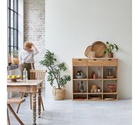 Miho - Biblioteca baja de teca maciza y terrazo prémium rosa H 112 x B 120 x T 40 cm