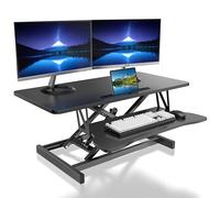 Mihoho Altura ajustable en los pies escritorio sentarse a pie muelle de gas elevador convertidor, estación de trabajo para doble monitor y portátil con amplia bandeja para teclado (90 cm)
