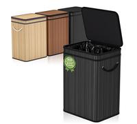 Mihoho - Cubo de basura (80 litros, con tapa, cesta de desechos de bambú, contenedor de basura para el hogar, oficina, baño, cocina, 40 x 30 x 60 cm), color negro