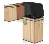 Mihoho Cubo de basura grande de 80 litros/21 galones con tapa, de bambú, para exteriores, hogar, oficina, baño y cocina, 40 x 30 x 60 cm (Caqui)