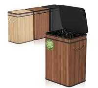 Mihoho Cubo de basura grande de 80 litros con tapa, cubo de basura hecho de bambú, cubo de basura para exteriores, para el hogar, oficina, baño, cocina, 40 x 30 x 60 cm (café D)
